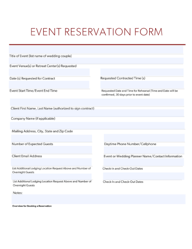 sample event reservation form template