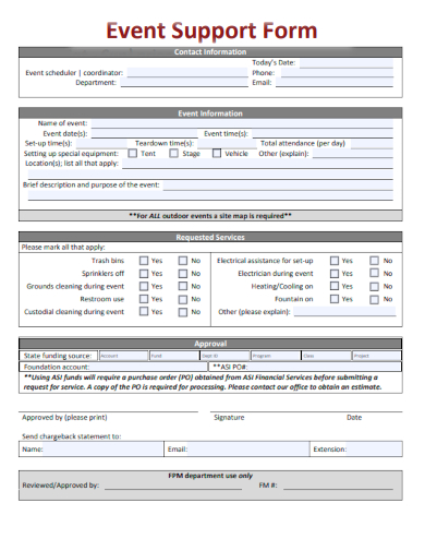 sample event support form template