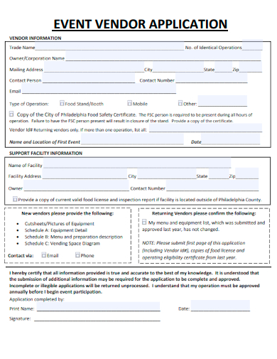 sample event vendor application form template