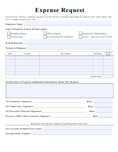 sample expense request template