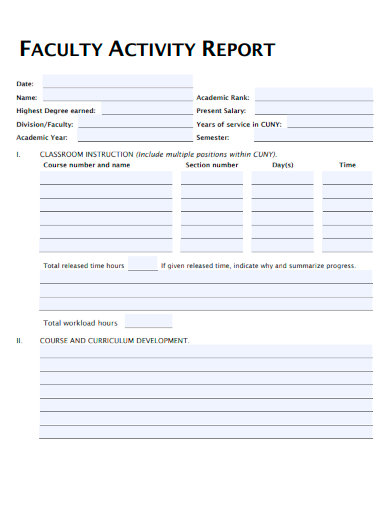 sample faculty activity report template