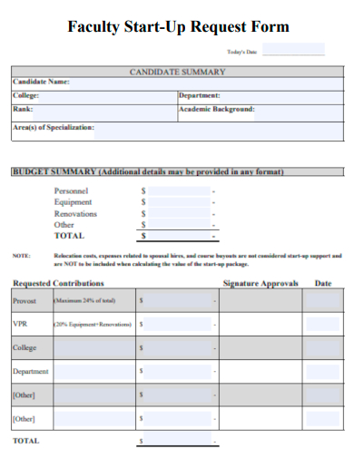 sample faculty start up request form template