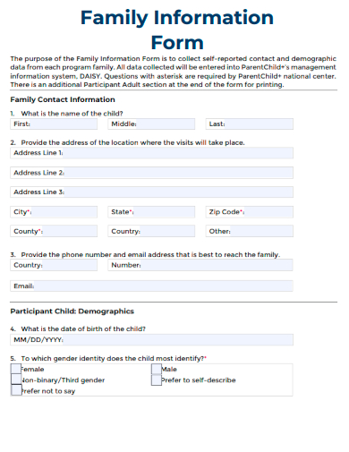sample family information form template