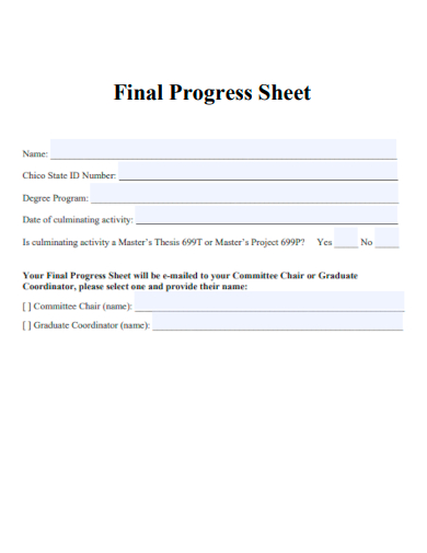 sample final progress sheet form template