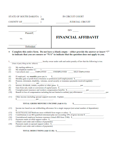 sample financial affidavit blank template