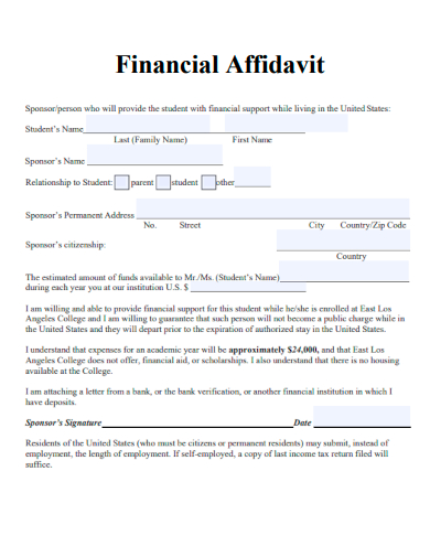 sample financial affidavit form template