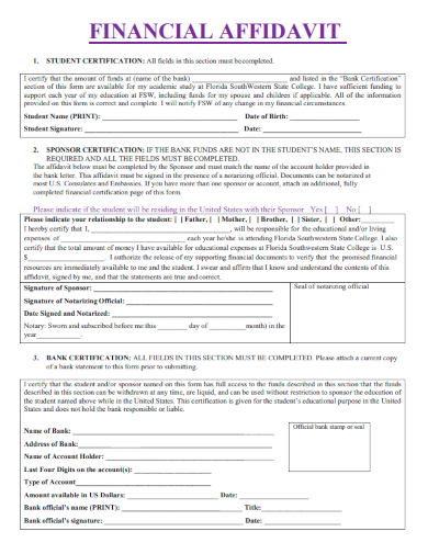 sample financial affidavit format template