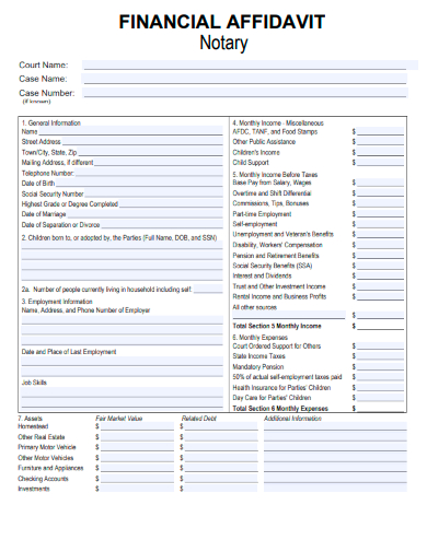 sample financial affidavit notary template