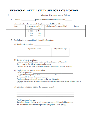 sample financial affidavit in support of motion template