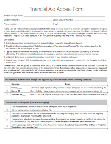 sample financial aid appeal form template