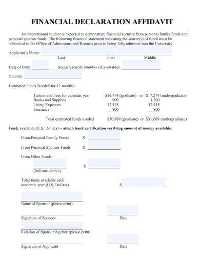 sample financial declaration affidavit template