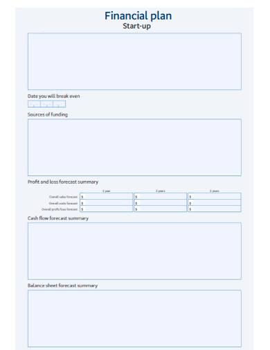 sample financial plan startup form template