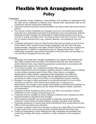 sample flexible work arrangements policy template
