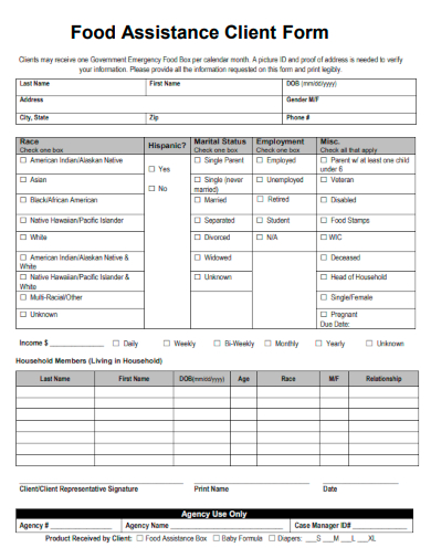 sample food assistance client form template