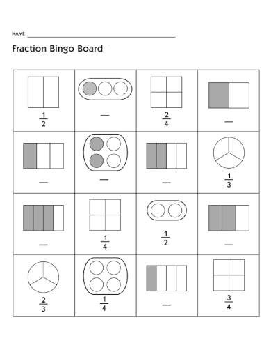 sample fraction bingo board template
