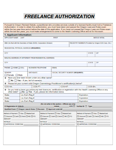 sample freelance authorization form template