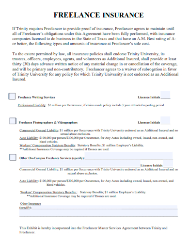 sample freelance insurance form template