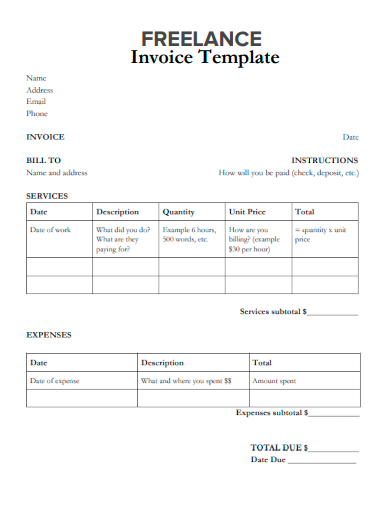 sample freelance invoice form template