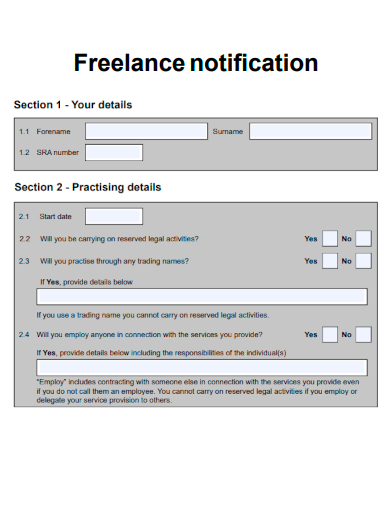 sample freelance notification form template