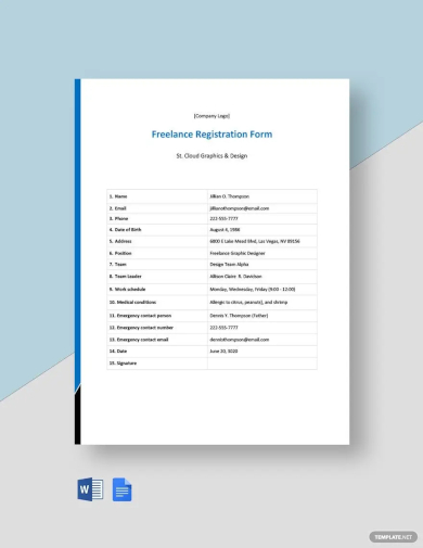 sample freelance registration form template