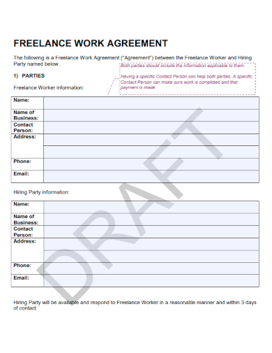 sample freelance work agreement form template