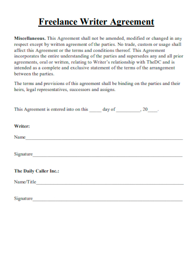 sample freelance writer agreement form template