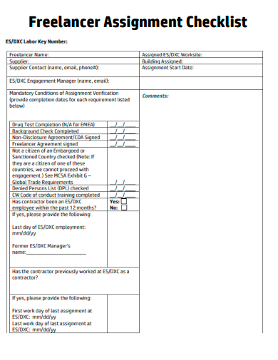 sample freelancer assignment checklist template