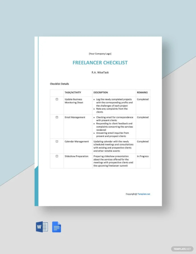 sample freelancer checklist template