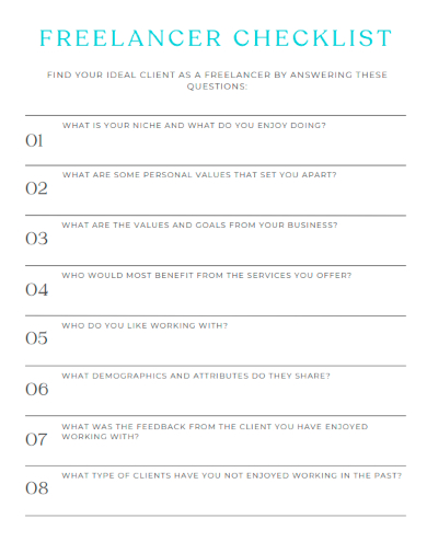 sample freelancer editable checklist template
