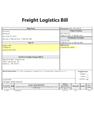 sample freight logistics bill form template
