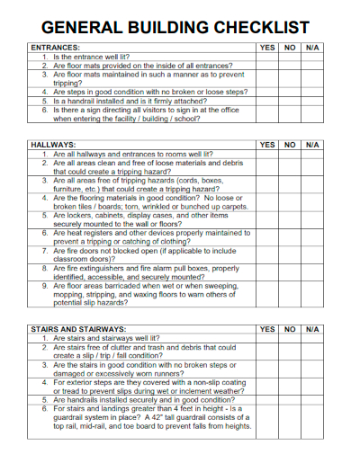 sample general building checklist template