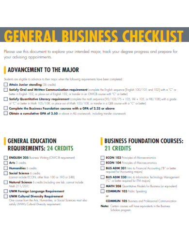 sample general business checklist template