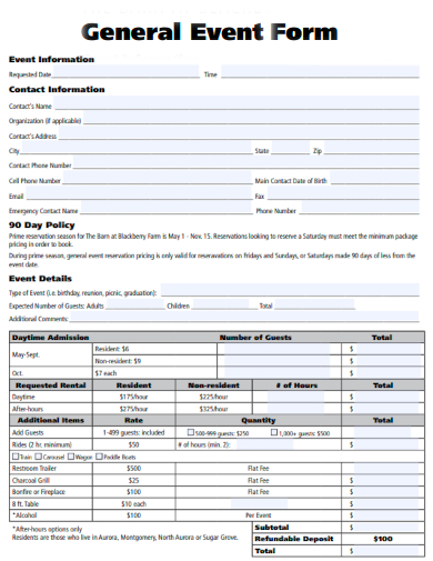 sample general event form template