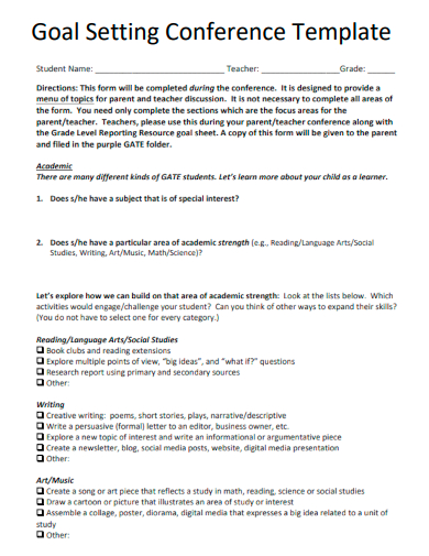 sample goal setting conference form template