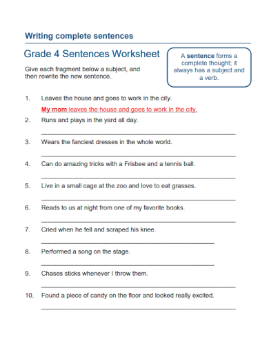 sample grade 4 writing worksheet template