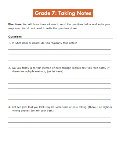 sample grade 7 taking notes form template