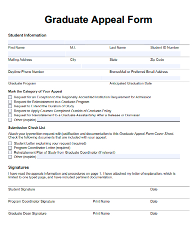 sample graduate appeal form template