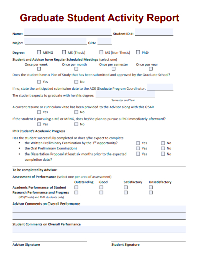 sample graduate student activity report template