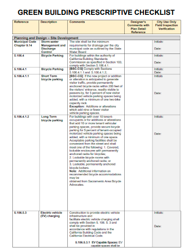 sample green building prescriptive checklist template