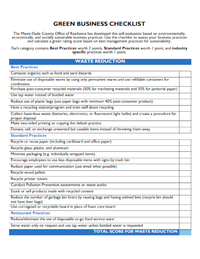 sample green business checklist template