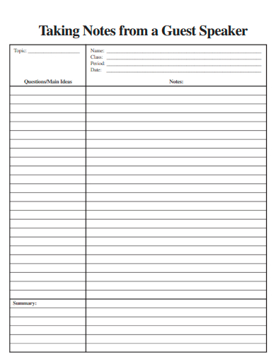 sample guest speaker note taking form template