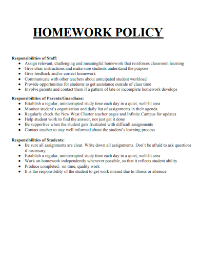 sample homework policy template