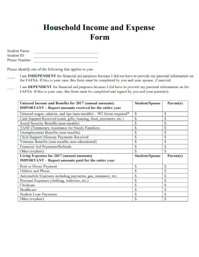 sample household income and expense form template
