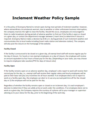 sample inclement weather work policy template