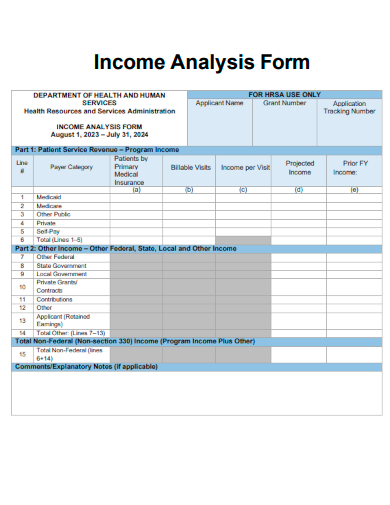 sample income analysis form template
