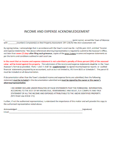 sample income and expense acknowledgement form template