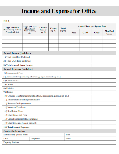 sample income and expense form for office template