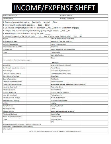 sample income and expense sheet form template