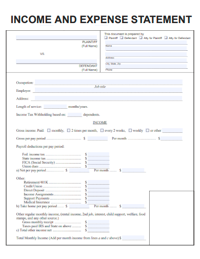sample income and expense statement form template