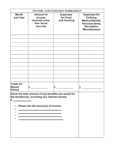 sample income and expense worksheet form template